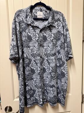 Caribbean Mens Hawaiian Print Tropical Floral Palm leaves Soft Polo shirt Sz 3XT